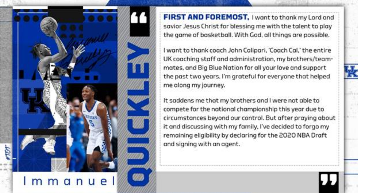 Kentucky sophomore Immanuel Quickley enters 2020 NBA draft - ESPN