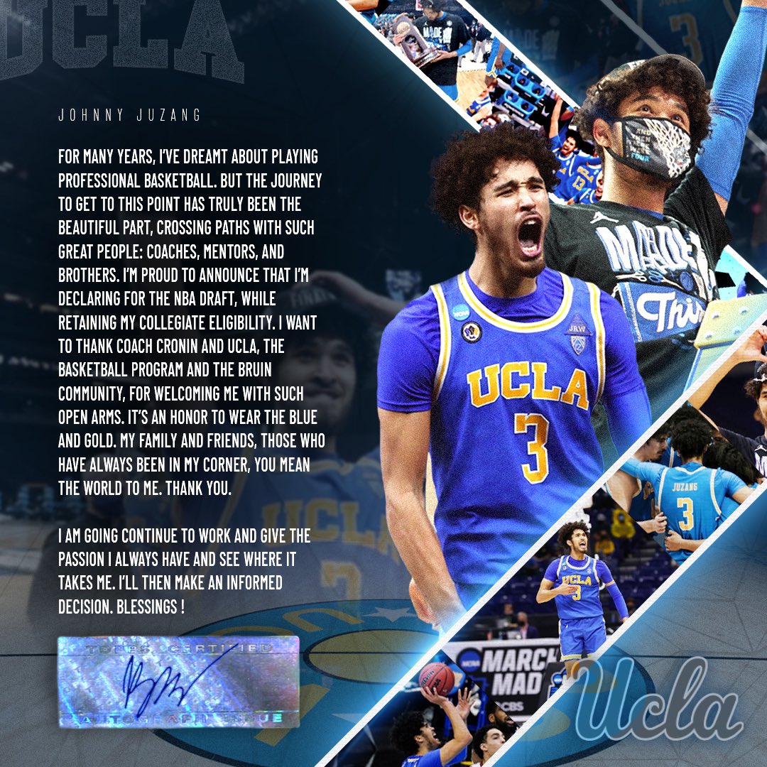UCLA's Johnny Juzang declares for NBA draft while preserving