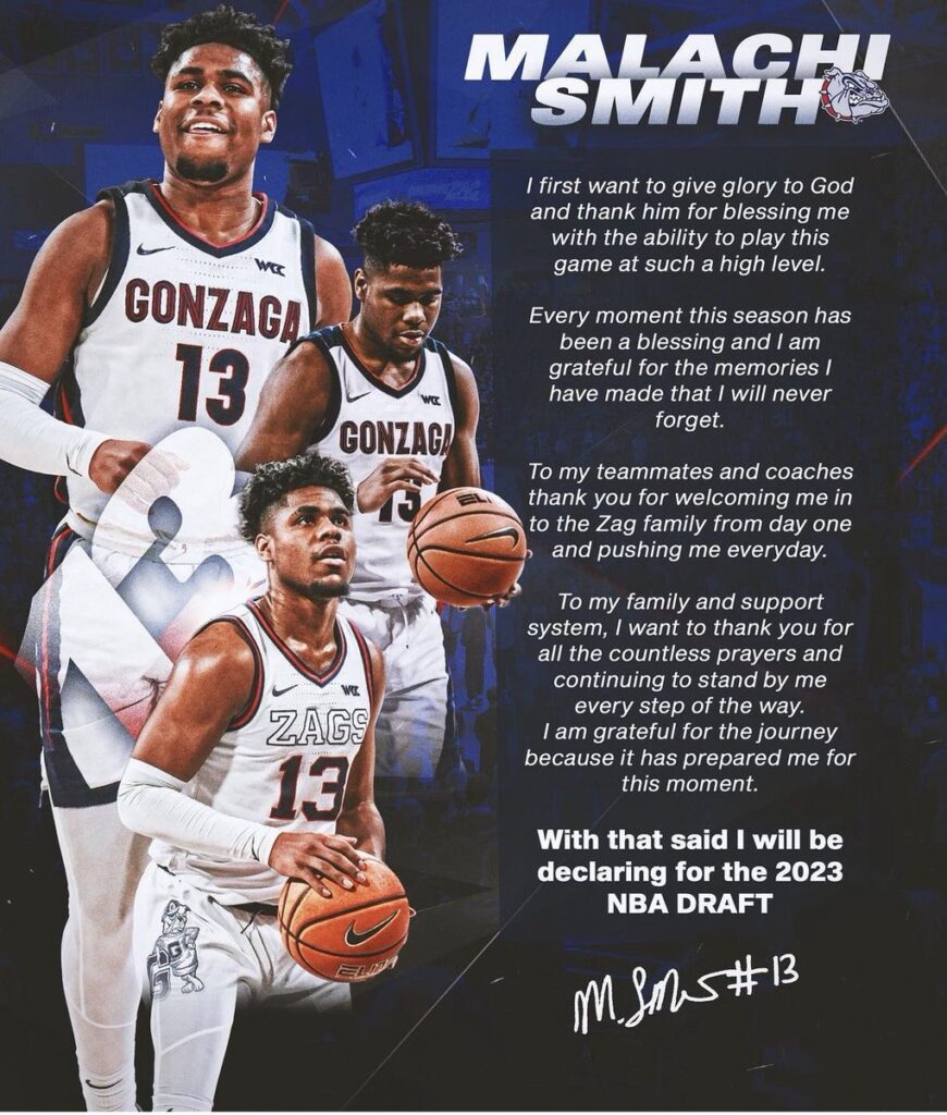 Gonzaga guard Malachi Smith declares for NBA Draft Zagsblog